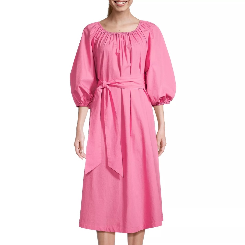 Frances Valentine Bliss Poplin Puff-Sleeve Midi-Dress